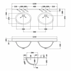 Bayswater Grey Marble Top Furniture Double Basin 1200mm Wide 3 Tap Hole