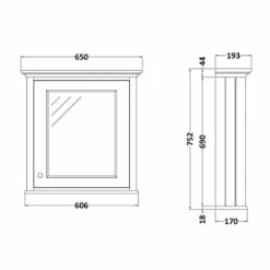 Bayswater Plummett Grey Bathroom Cabinet 750mm High X 650mm Wide