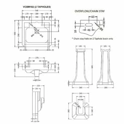 Bayswater Victrion Basin With Full Pedestal 550mm Wide 2 Tap Hole