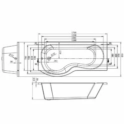 BC Designs Solidblue P-Shaped Shower Bath 1700mm X 700mm/850mm Left Handed - 0 Tap Hole