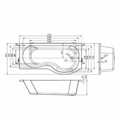 BC Designs Solidblue P-Shaped Shower Bath 1700mm X 700mm/850mm Right Handed - 0 Tap Hole