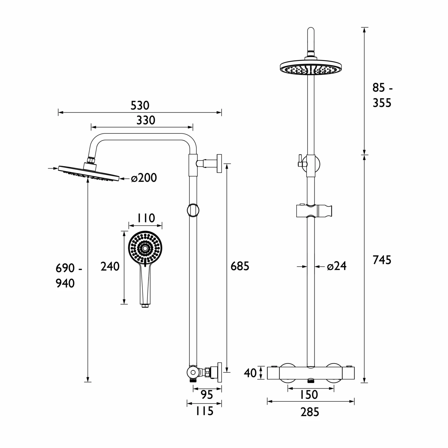 Bristan Buzz Thermostatic Bar Mixer Shower With Shower Rigid Riser Kit And Fixed Head - Black 4 Bristan Buzz Thermostatic Bar Mixer Shower With Shower Rigid Riser Kit And Fixed Head - Black - Image 2
