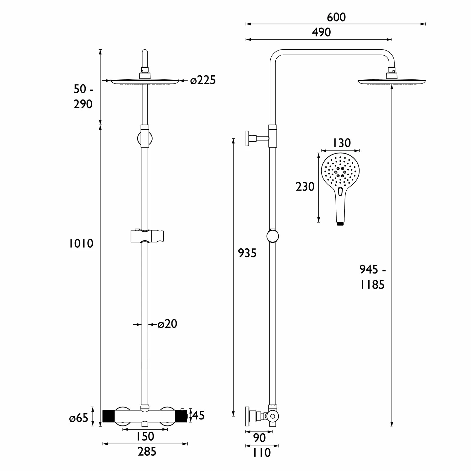 Bristan Carre FastFit Bar Mixer Shower With Shower Kit And Fixed Head 5 Bristan Carre FastFit Bar Mixer Shower With Shower Kit And Fixed Head - Image 3