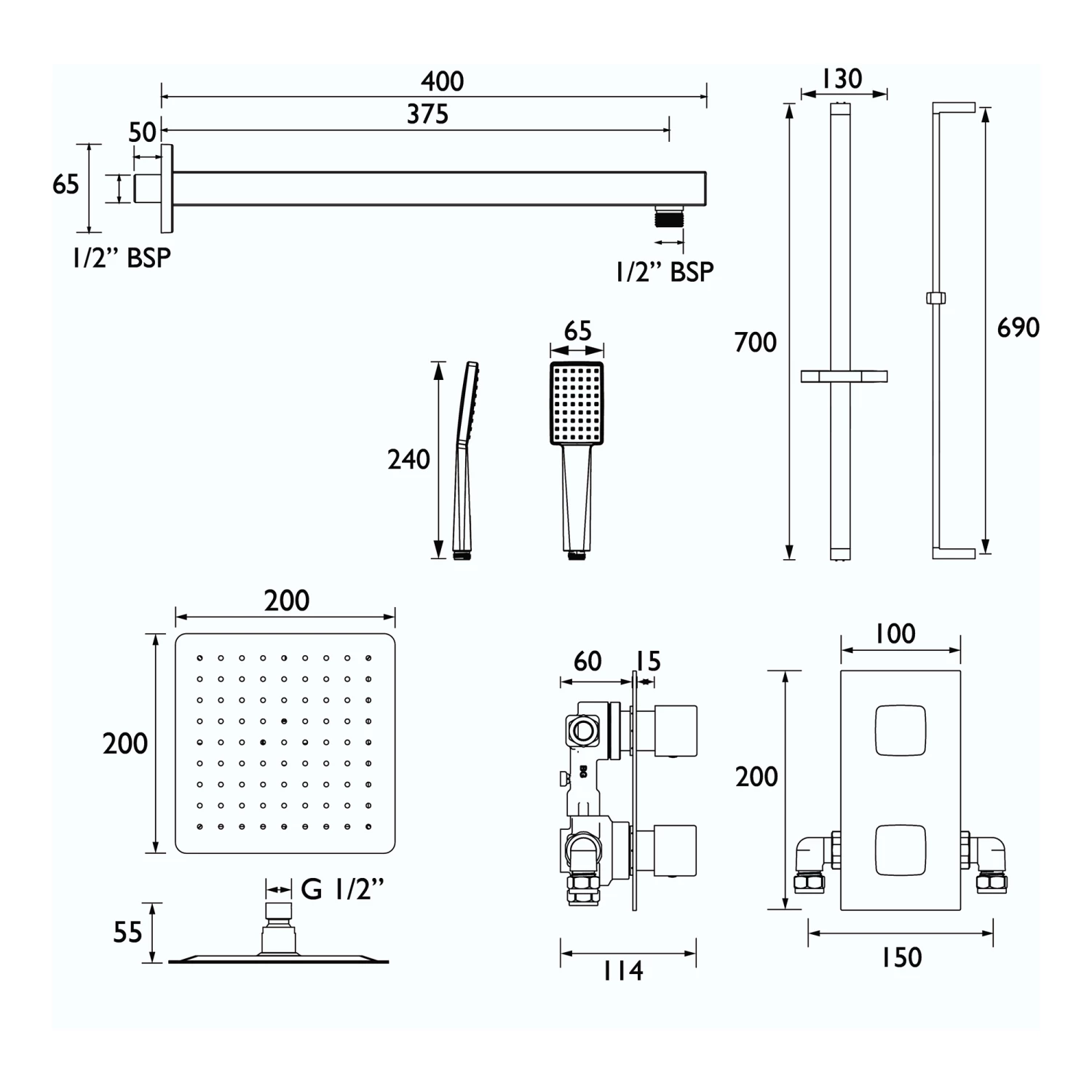 Bristan Cobalt Recessed Dual Concealed Mixer Shower With Shower Kit And Fixed Head - Black 4 Bristan Cobalt Recessed Dual Concealed Mixer Shower With Shower Kit And Fixed Head - Black - Image 2