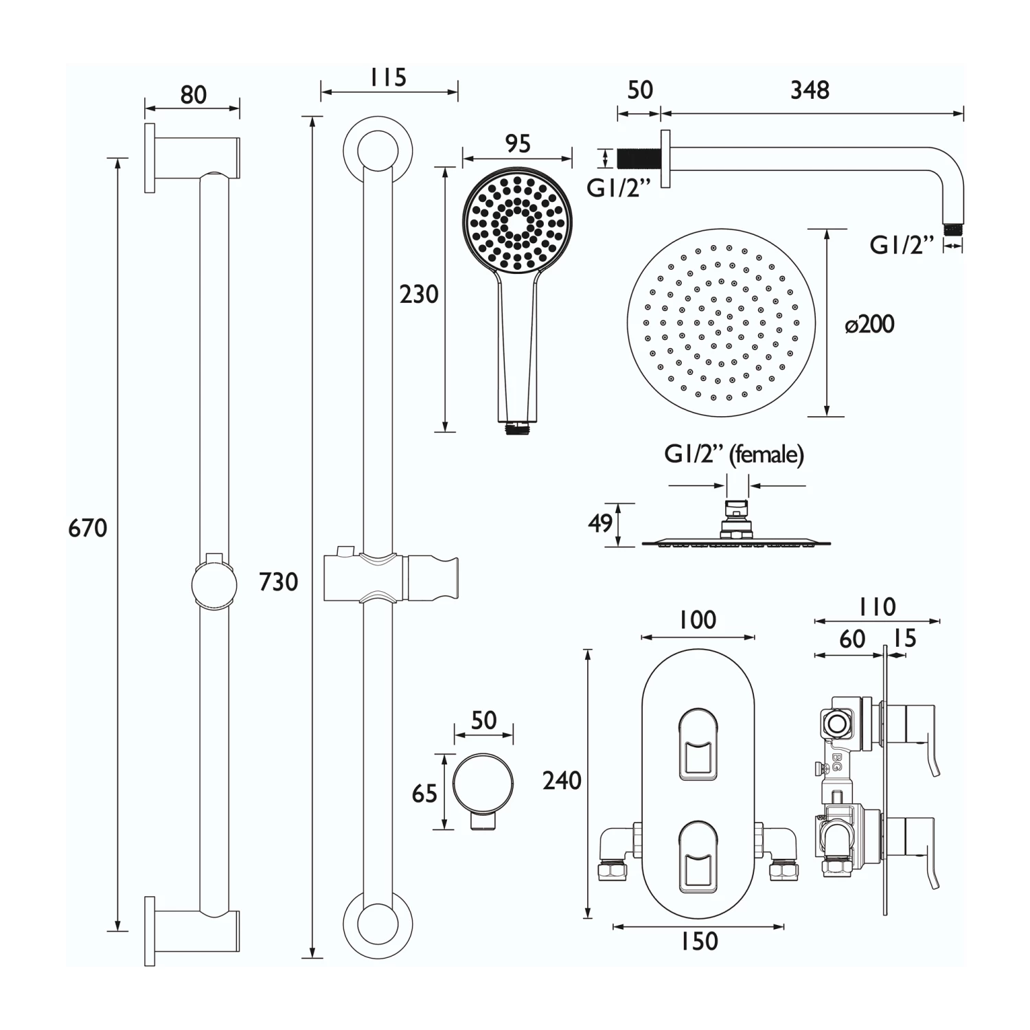 Bristan Saffron Dual Concealed Mixer Shower With Shower Kit And Fixed Head - Black 3 Bristan Saffron Dual Concealed Mixer Shower With Shower Kit And Fixed Head - Black
