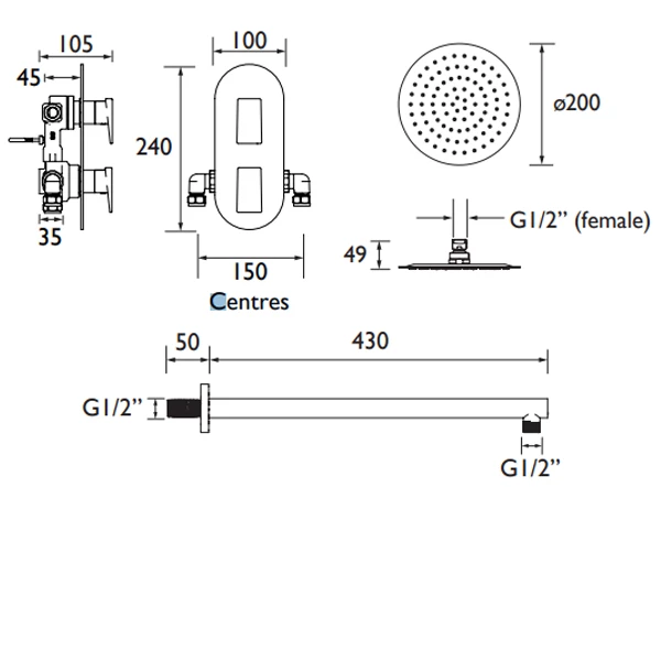 Bristan Sail Dual Concealed Mixer Shower With Fixed Head 4 Bristan Sail Dual Concealed Mixer Shower With Fixed Head - Image 2