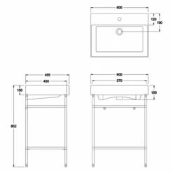 Britton Shoreditch Frame 600mm Wide Basin With Black Washstand - 1TH