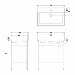 Britton Shoreditch Frame 700mm Wide Basin With Brushed Brass Washstand - 0TH