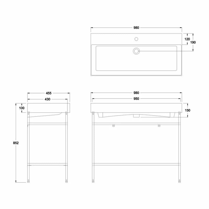 Britton Shoreditch Frame 1000mm Wide Basin With Polished Stainless Steel Washstand - 0TH 2 Britton Shoreditch Frame 1000mm Wide Basin With Polished Stainless Steel Washstand - 0TH