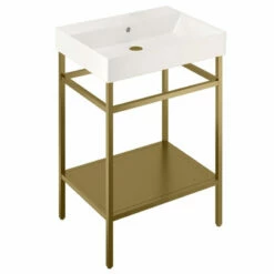 Britton Shoreditch Frame 600mm Wide Basin With Brushed Brass Washstand - 0TH