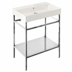 Britton Shoreditch Frame 700mm Wide Basin With Polished Stainless Steel Washstand - 0TH