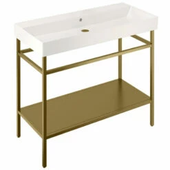 Britton Shoreditch Frame 1000mm Wide Basin With Brushed Brass Washstand - 0TH
