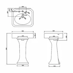 Burlington Arcade Basin 600mm Wide With Full Pedestal - 3 Tap Hole