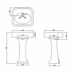 Burlington Arcade Basin 600mm Wide With Full Pedestal - 0 Tap Hole