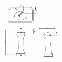 Burlington Arcade Basin 900mm Wide With Full Pedestal - 2 Tap Hole