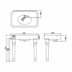 Burlington Arcade Basin 900mm Wide With Ceramic Console Legs - 0 Tap Hole