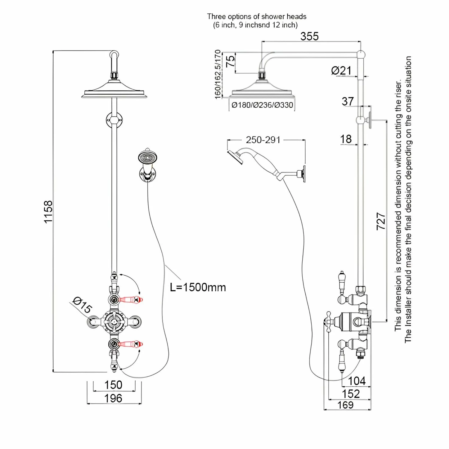 Burlington Avon Extended Triple Exposed Mixer Shower With Shower Kit + 6inch Fixed Head 8 Burlington Avon Extended Triple Exposed Mixer Shower With Shower Kit + 6inch Fixed Head - Image 6
