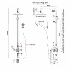 Burlington Avon Triple Exposed Mixer Shower With Shower Kit + 9" Fixed Head -HEATANDPLUMB Sales burlington avon complete mixer shower af3s v21 v16 1 5
