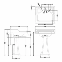 Burlington Classic Invisible Overflow Basin With Full Pedestal 650mm Wide 2 Tap Hole -HEATANDPLUMB Sales burlington classic basin b14 p6 2
