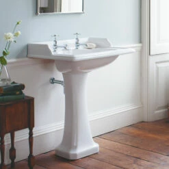 Burlington Classic Invisible Overflow Basin With Full Pedestal 650mm Wide 2 Tap Hole -HEATANDPLUMB Sales burlington classic basin b14 p6 3