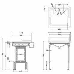 Burlington Classic Invisible Overflow Basin With Black Wash Stand 650mm Wide 2 Tap Hole 7 Burlington Classic Invisible Overflow Basin With Black Wash Stand 650mm Wide 2 Tap Hole -HEATANDPLUMB Sales burlington classic basin b14 t43whi 1 1