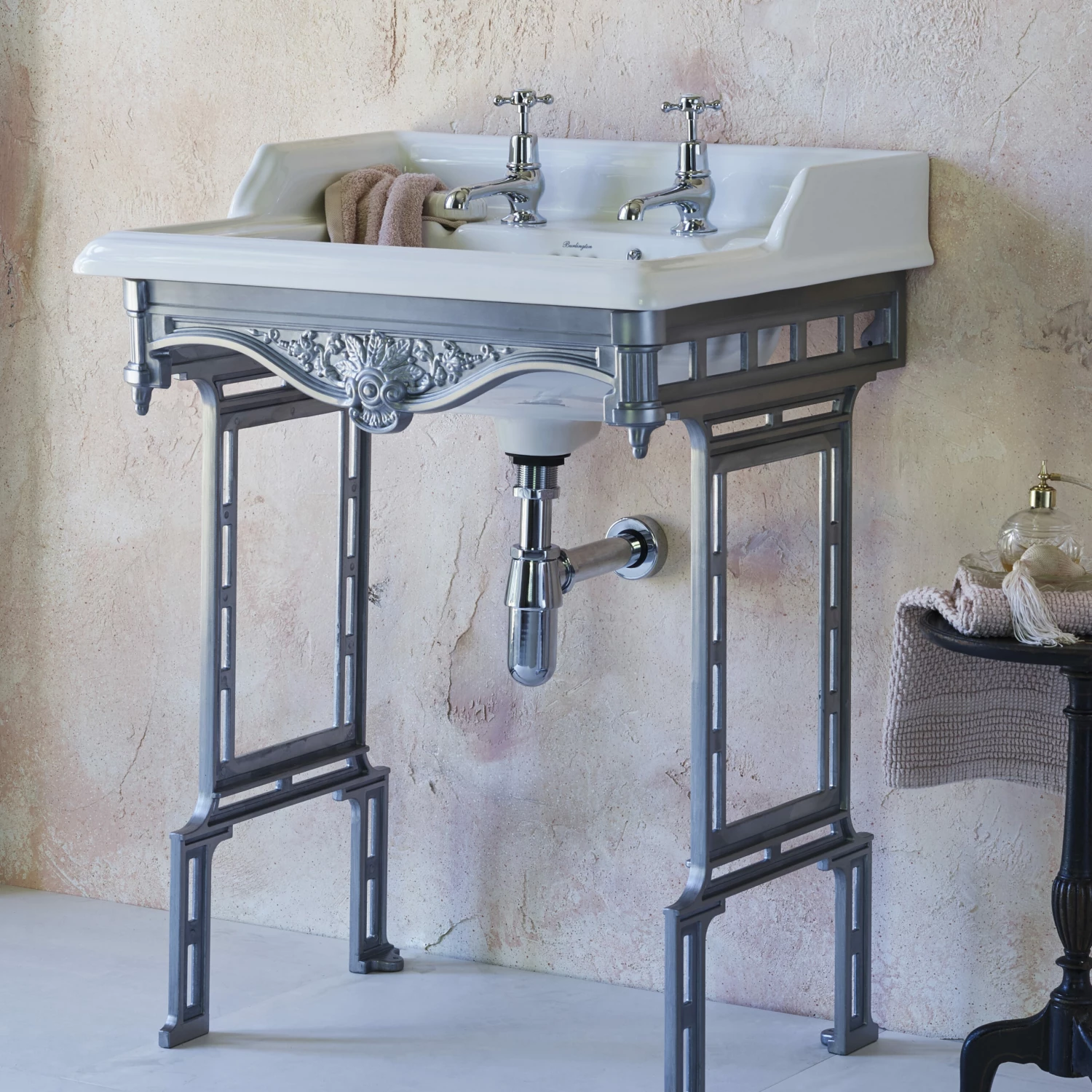 Burlington Classic Invisible Overflow Basin With White Wash Stand 650mm Wide 2 Tap Hole 4 Burlington Classic Invisible Overflow Basin With White Wash Stand 650mm Wide 2 Tap Hole - Image 2