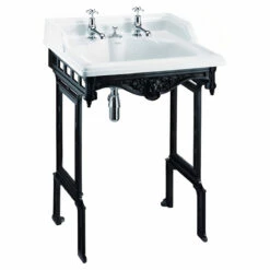 Burlington Classic Invisible Overflow Basin With Black Wash Stand 650mm Wide 2 Tap Hole