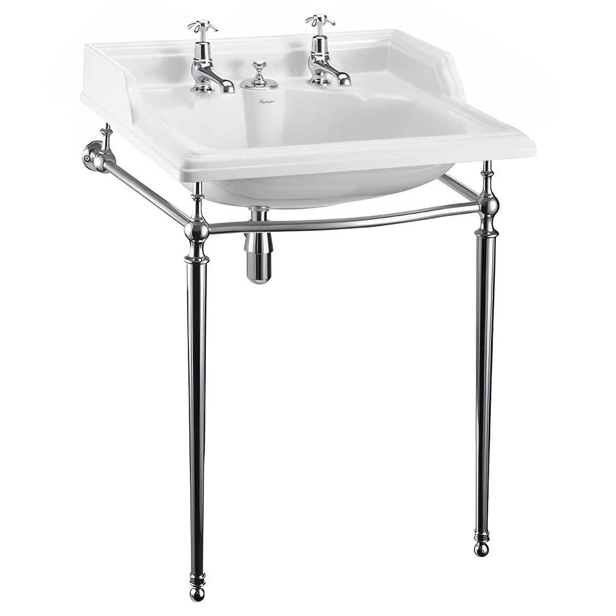 Burlington Classic Invisible Overflow Basin With Chrome Wash Stand 650mm Wide 2 Tap Hole 3 Burlington Classic Invisible Overflow Basin With Chrome Wash Stand 650mm Wide 2 Tap Hole