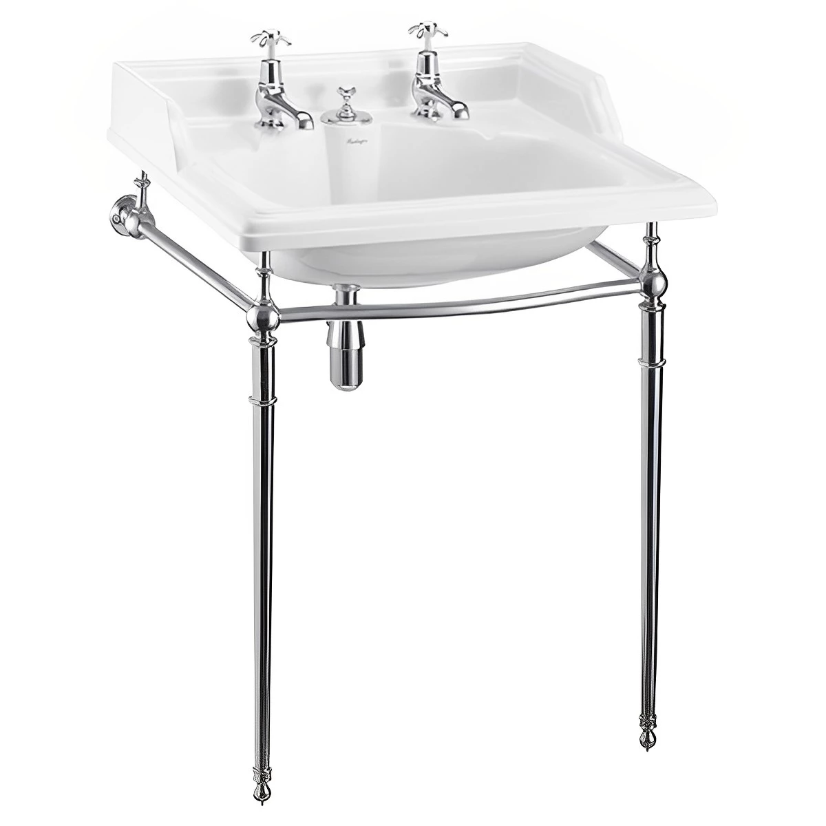Burlington Classic Invisible Overflow Basin With Regal Chrome Wash Stand 650mm Wide 2 Tap Hole 4 Burlington Classic Invisible Overflow Basin With Regal Chrome Wash Stand 650mm Wide 2 Tap Hole - Image 2