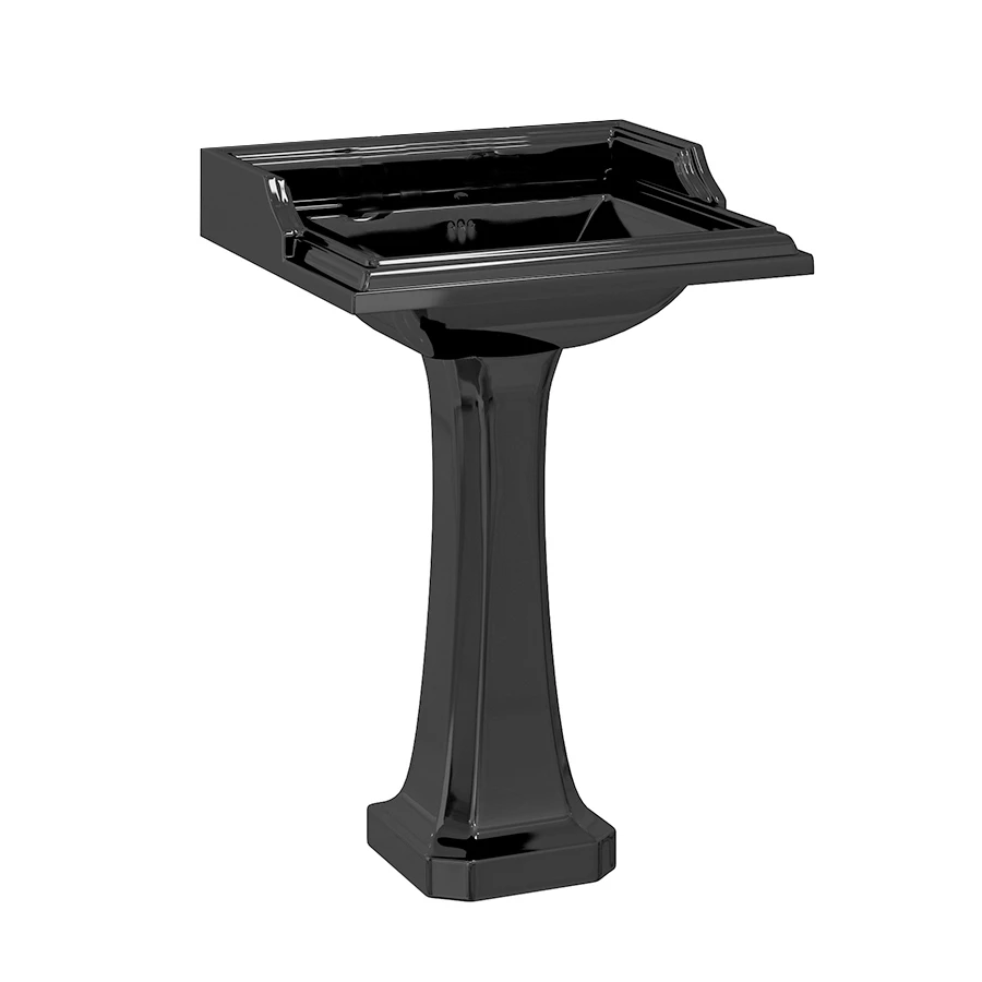 Burlington Classic Standard Basin With Full Pedestal 650mm Wide 1 TH - Jet Black 4 Burlington Classic Standard Basin With Full Pedestal 650mm Wide 1 TH - Jet Black - Image 2
