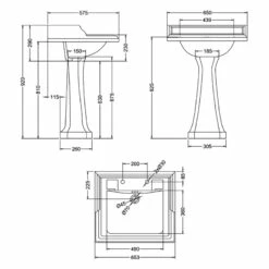 Burlington Classic Basin With Full Pedestal 650mm Wide 2 Tap Hole