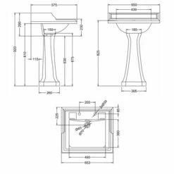 Burlington Classic Basin With Full Pedestal 650mm Wide 2 TH - Jet Black