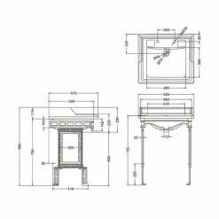 Burlington Classic Basin With Aluminium Wash Stand 650mm Wide 2 Tap Hole