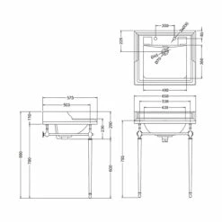 Burlington Classic Basin With Regal Chrome Wash Stand 650mm Wide 2 Tap Hole