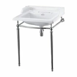 Burlington Classic Basin With Chrome Wash Stand 650mm Wide 2 Tap Hole