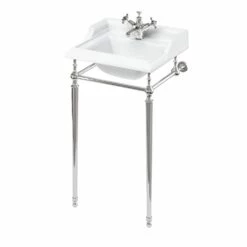 Burlington Classic Square Basin With Chrome Wash Stand 500mm Wide - 1 Tap Hole 7 Burlington Classic Square Basin With Chrome Wash Stand 500mm Wide - 1 Tap Hole -HEATANDPLUMB Sales burlington classic basin b201th t52chr
