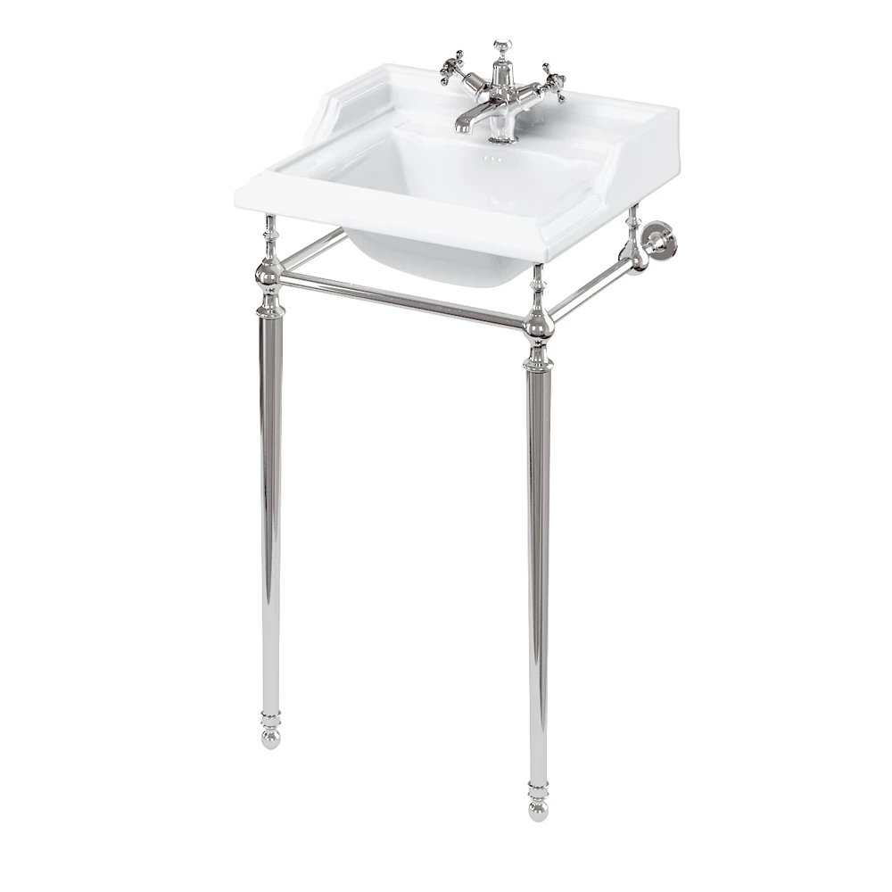 Burlington Classic Square Basin With Chrome Wash Stand 500mm Wide - 1 Tap Hole 5 Burlington Classic Square Basin With Chrome Wash Stand 500mm Wide - 1 Tap Hole - Image 3