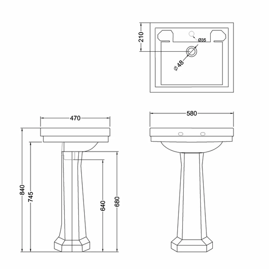 Burlington Contemporary Basin With Full Pedestal 580mm Wide 1 Tap Hole 4 Burlington Contemporary Basin With Full Pedestal 580mm Wide 1 Tap Hole - Image 2