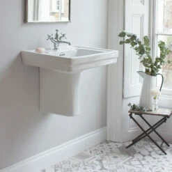 Burlington Contemporary Basin With Semi Pedestal 580mm Wide 1 Tap Hole