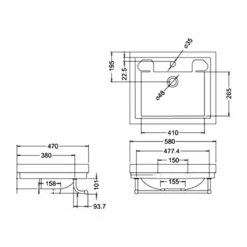 Burlington Contemporary Basin With Towel Rail 580mm Wide 1 Tap Hole -HEATANDPLUMB Sales burlington contemporary basin b11th t2chr 1 1
