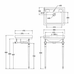 Burlington Contemporary Basin With Extended Regal Chrome Wash Stand 580mm Wide 3 Tap Hole -HEATANDPLUMB Sales burlington contemporary basin b13th t22a t62 1