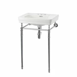 Burlington Contemporary Basin With Extended Regal Chrome Wash Stand 580mm Wide 3 Tap Hole