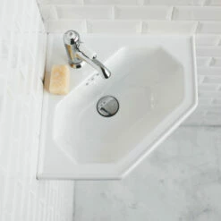 Burlington Corner Wall Hung Cloakroom Basin With Towel Rail 598mm Wide 1 Tap Hole