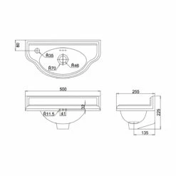 Burlington Curved Wall Hung Cloakroom Basin 510mm Wide LH Tap Hole