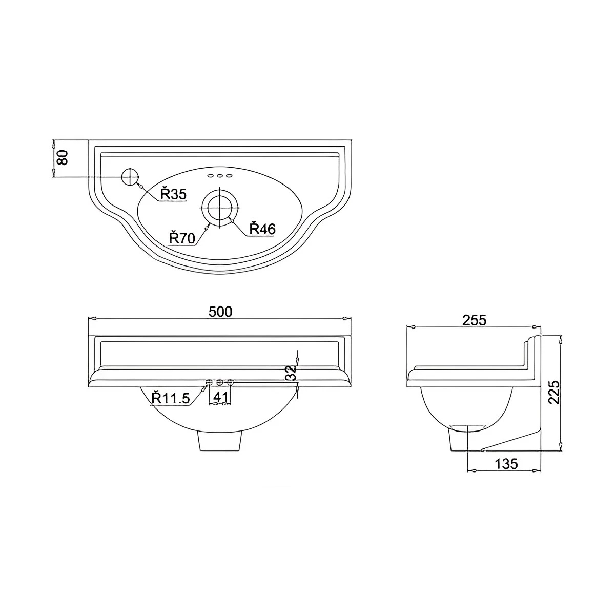 Burlington Curved Wall Hung Cloakroom Basin 510mm Wide LH Tap Hole 3 Burlington Curved Wall Hung Cloakroom Basin 510mm Wide LH Tap Hole