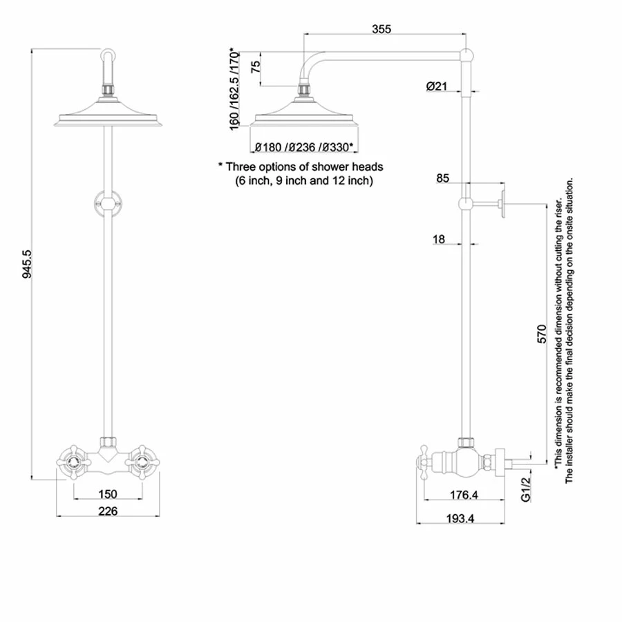 Burlington Eden Dual Exposed Shower With 6" Fixed Head 5 Burlington Eden Dual Exposed Shower With 6" Fixed Head - Image 3