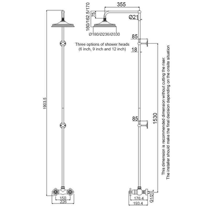 Burlington Eden Extended Dual Exposed Shower With 6inch Fixed Head 6 Burlington Eden Extended Dual Exposed Shower With 6inch Fixed Head - Image 4