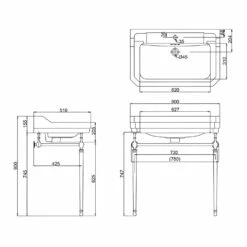 Burlington Edwardian Basin With Chrome Wash Stand 800mm Wide 1 Tap Hole 7 Burlington Edwardian Basin With Chrome Wash Stand 800mm Wide 1 Tap Hole -HEATANDPLUMB Sales burlington edwardian basin b181th t50chr 1