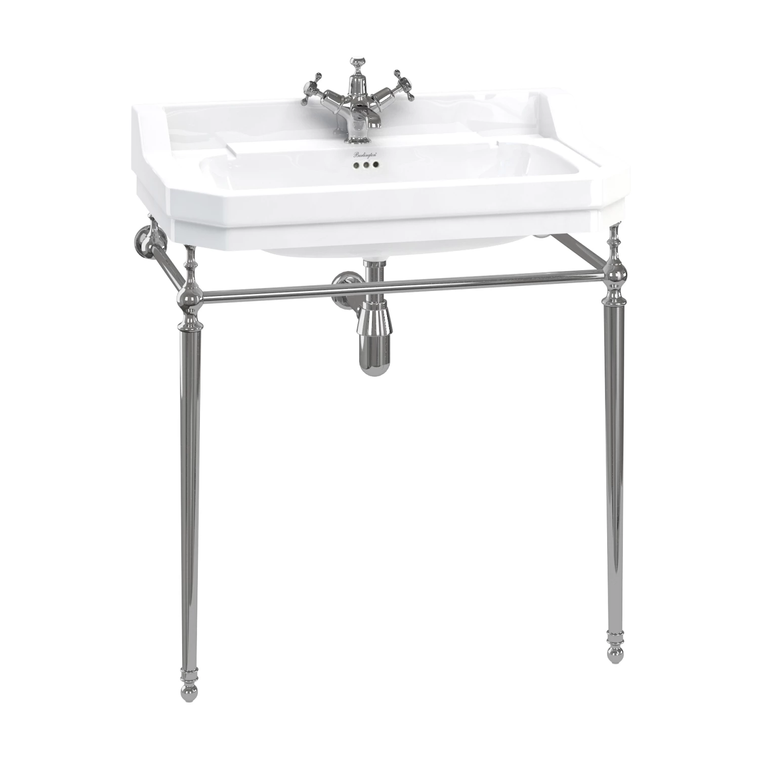 Burlington Edwardian Basin With Chrome Wash Stand 800mm Wide 1 Tap Hole 3 Burlington Edwardian Basin With Chrome Wash Stand 800mm Wide 1 Tap Hole