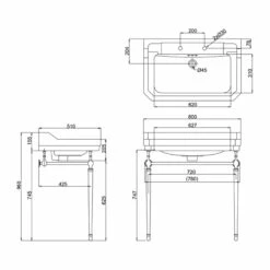 Burlington Edwardian Basin With Regal Chrome Wash Stand 800mm Wide 2 Tap Hole